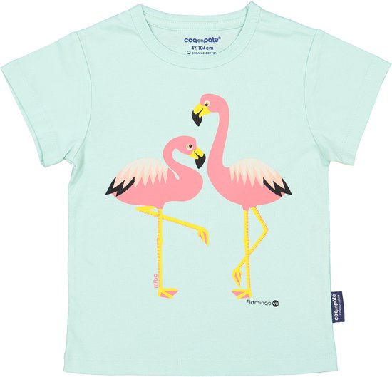 T-shirt - à manches courtes - 100% coton biologique - Flamingo - bleu - taille 110/116