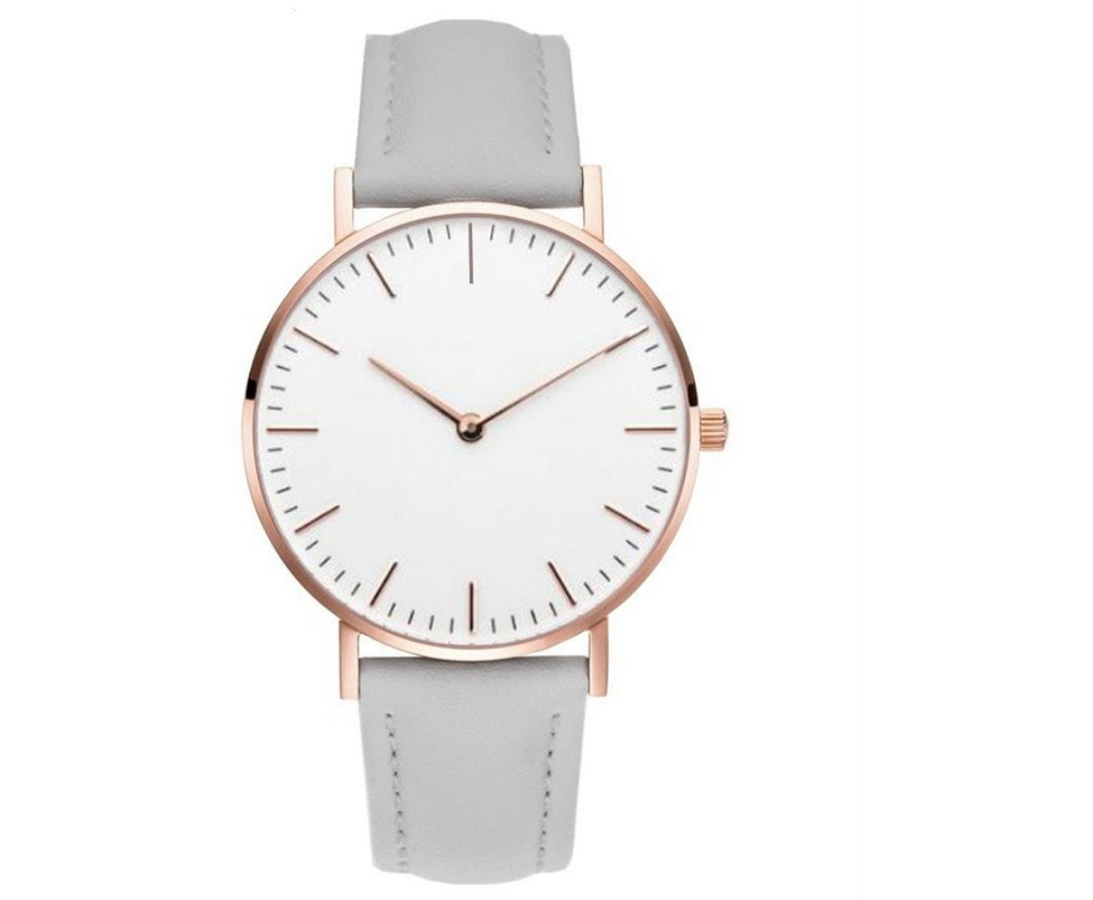 Kleijn Karoo - Ultralicht Grijs horloge met wit goudkleurige wijserplaat leder band maat ⌀ 23 cm