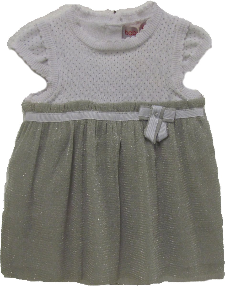 Boboli Baby Meisjes Doop Jurk - feest jurk - Wit/Grijs met Glitters - Maat 68