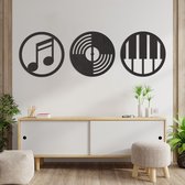 Wanddecoratie - Muziek Noot Piano Cirkels - Dieren - Hout - Wall Line Art - Muurdecoratie - Woonkamer - Slaapkamer - Om Aan De Muur Te Hangen - Zwart - 134 x 44 cm