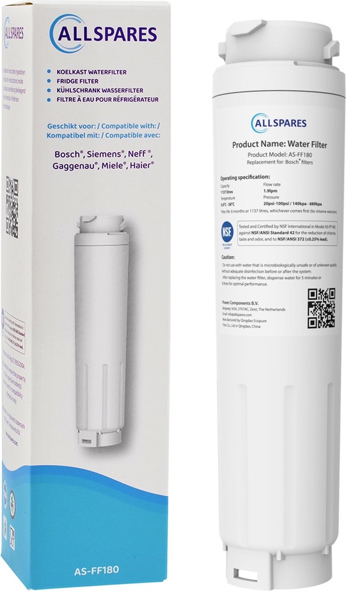 AllSpares Waterfilter (4x) voor Koelkast geschikt voor Bosch Siemens Neff UltraClarity 11034151 / 11028820 / KB1000