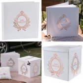 2-delige bruidsset Just Married rosé goud met gastenboek en moneybox - gastenboek - enveloppendoos - moneybox - trouwen - huwelijk - bruiloft - just married