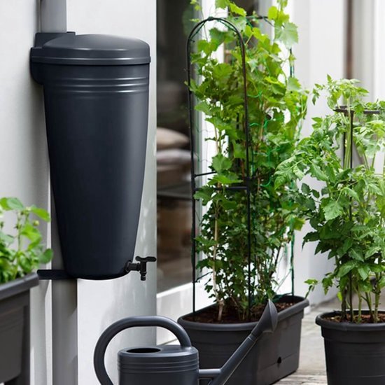 Elho Green Basics Rain Catcher 35LTR - Kunststof Regenton voor Buiten - 100% Gerecycled Plastic - Ø 33.5 x H 73.5 cm - Living Black