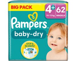 Pampers Luiers Baby Dry Maat 4+ Maxi Plus (10-15 kg), Big Pack, 62 Stuks