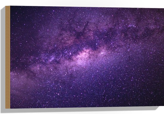 Hout - De Melkweg met Mooie Paarse Kleuren - 60x40 cm - 9 mm dik - Foto op Hout (Met Ophangsysteem)