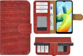 Xiaomi Redmi A1 Hoesje - Bookcase - Redmi A2 Hoesje Book Case Wallet Echt Leer Croco Rood Cover