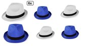 6x Festival hoed combi blauw en wit met zwarte band - Hoofddeksel hoed festival thema feest feest party