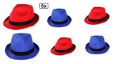 6x Festival hoed combi blauw en rood met zwarte band - Hoofddeksel hoed festival thema feest feest party