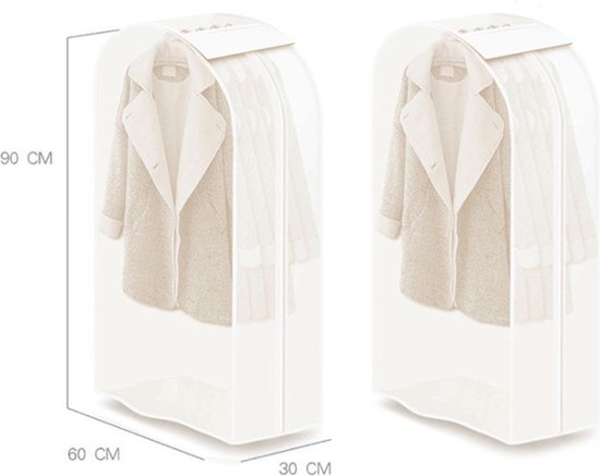2 Stuks transparante Kleding Hoes - Organiseer en bescherm uw kleding - 90 cm hoog - stofdicht en ophangbaar