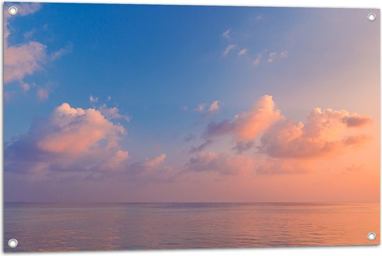 Tuinposter – Zonsondergang op Zee met Zachte Pastelkleuren - 90x60 cm Foto op Tuinposter (wanddecoratie voor buiten en binnen)