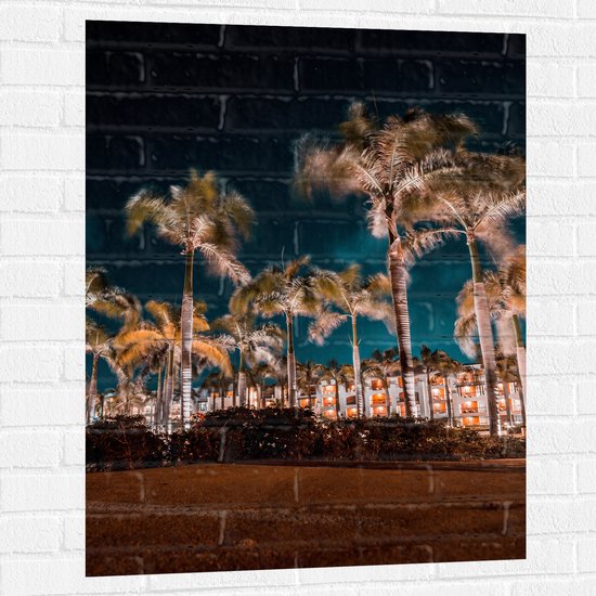 Muursticker - Verlichte Palmbomen in Nacht - 75x100 cm Foto op Muursticker