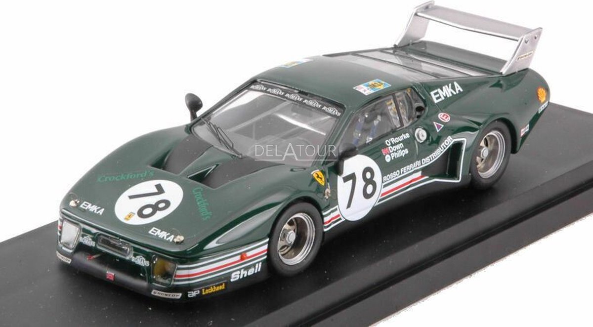 De 1:43 Diecast Modelcar van de Ferrari 512BB LM #78 van de 24H LeMans van 1980. De coureurs waren O Routke / Down en Phil. De fabrikant van het schaalmodel is Best Model. Dit model is alleen online verkrijgbaar