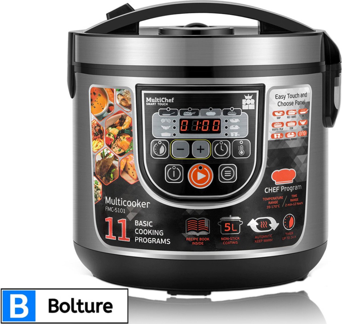 Bolture Multicooker Slowcooker Pressure Cooker Electrisch 11 Kookfuncties 5 Liter 860W Inclusief Kookboek
