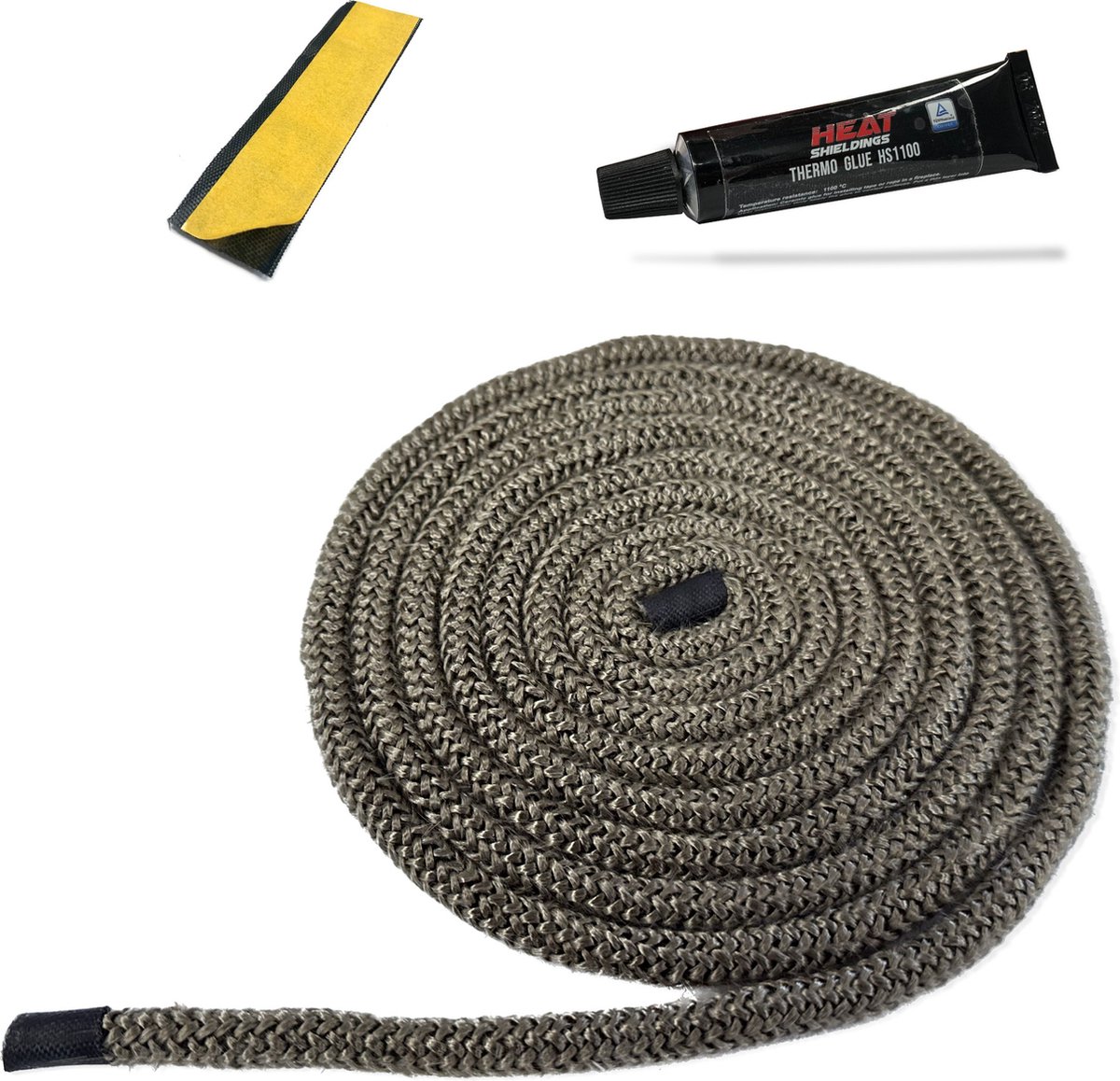 800 °C | Premium kachelkoord reparatieset - ø 6 mm x 2,5m - Rond kachelkoord inclusief eindtape en 22ml tube lijm