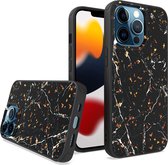 ZT Silicone telefoonhoesje met print Geschikt voor: iPhone 13 Pro - Black Marble - ZT Accessoires