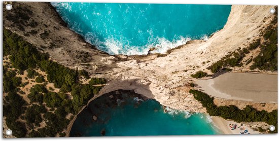 Tuinposter – Bovenaanzicht van Mediteraanse Cliffs - 100x50 cm Foto op Tuinposter (wanddecoratie voor buiten en binnen)
