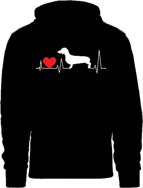 Grappige hoodie - trui met capuchon - hartslag - heartbeat - teckel - hond - hondenliefhebber - maat XL
