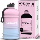 Bouteille d'eau HYDRATE de 2,2 litres - maintenant avec bouchon Easy Drink - durable et extra solide - sans BPA - idéale pour : la gym, l'alimentation, la Musculation, les sports de plein air, la Marche et le bureau, la barbe à papa