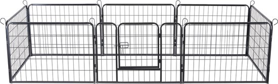 ACAZA Puppyren - Hondenren - 8 panelen - 60 cm hoog - Met deur - Zwart - Puppyren Opvouwbaar - Hondenkennel - Konijnenren