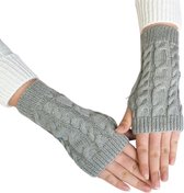 Winkrs© - Vingerloze Handschoenen Dames - Polswarmers Licht Grijs met Kabelpatroon - Acryl