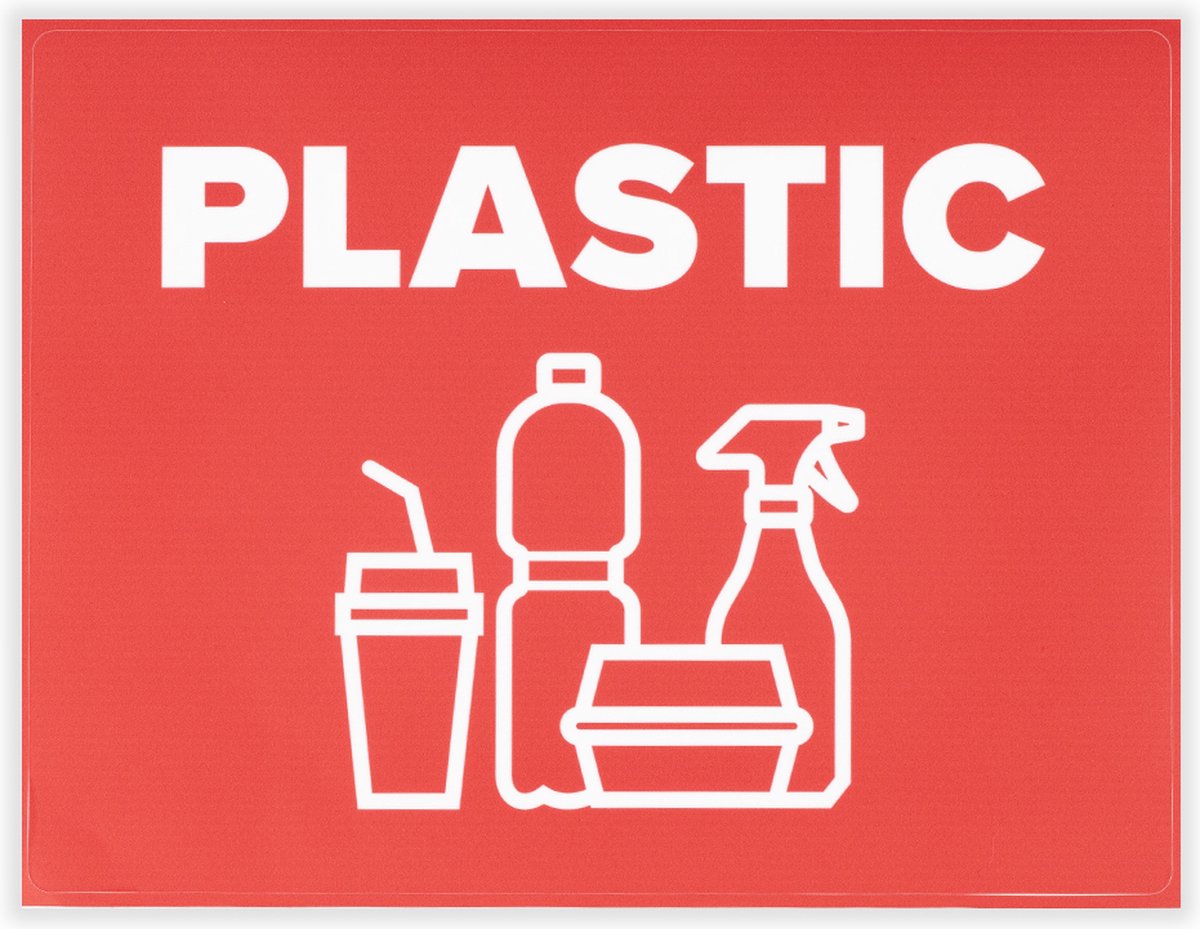 Afvalstickers Plastic - 25 x 19 cm - Container stickers - Kliko stickers - Prullenbak stickers - Plastic afval