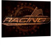 Dibond - Logo met ''Racing'' en Race Vlag - 100x75 cm Foto op Aluminium (Wanddecoratie van metaal)