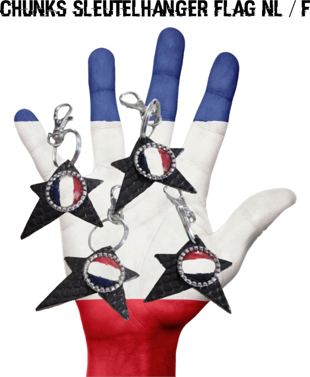 H.A.M.A. - Snap Button Sleutel / Tas hanger - 1 stuks - Bruin - Echt Leder - Stervorm - 11x5 cm - incl. 1x Rood Wit Blauw mini Chunk (NL of F) - Casual