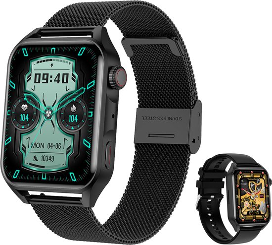 Smartwatch Heren - SportHorloge - Bloeddrukmeter & Stappenteller - 44mm - iOS & Android - Incl Extra bandjes