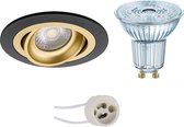 LED Spot Set - OSRAM Parathom PAR16 930 36D - Pragmi Alpin Pro - GU10 Fitting - Dimbaar - Inbouw Rond - Mat Zwart/Goud - 3.7W - Warm Wit 3000K - Kantelbaar Ø92mm