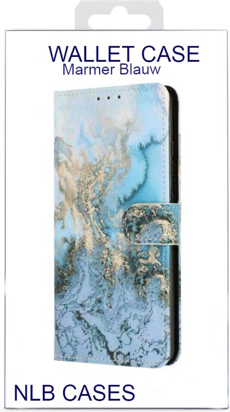 Bookcase marmer blauw print met vakjes - Samsung Galaxy A50 / A30s - Portemonnee hoesje met magneetsluiting