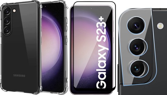 Coque Samsung Galaxy S23 Plus - Protecteur d'écran FullGuard & Protecteur d'écran pour objectif d'appareil photo - Coque arrière ShockGuard Transparent