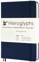 Carnet Hiéroglyphes A5 Ligné - Hardcover - 189 Pages Numérotées - Papier 100 Grammes - Elastique - 2 Signets - Compartiment de Rangement - Bleu Foncé