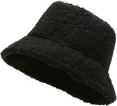 Teddy Bucket Hat – Vissershoed met Aantrekkoord – Zwart