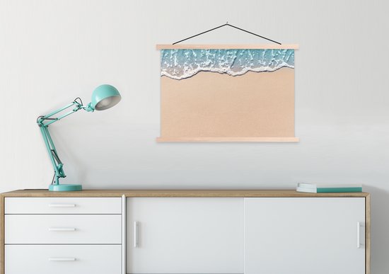 Porte-affiche avec affiche - Affiche scolaire - Plage - Mer - Sable - 90x60 cm - Lattes vierges