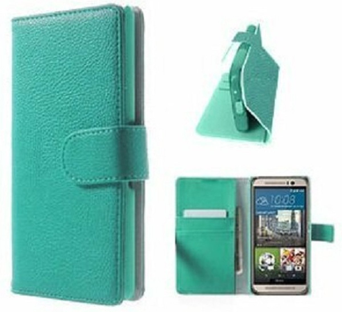 HTC One M9 Hoesje Met Pasjeshouder Bookcase Turquoise