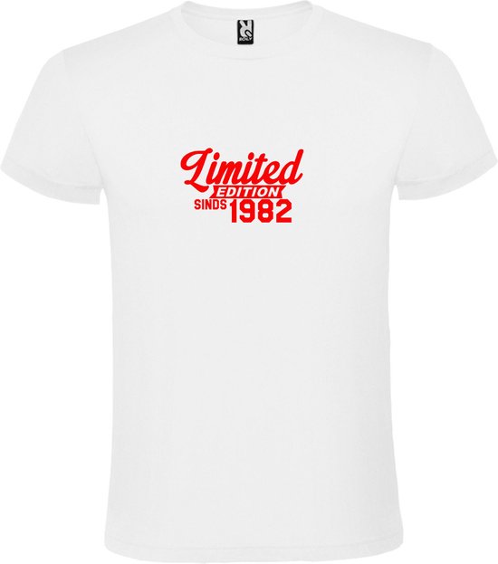 Wit T-Shirt met “Limited sinds 1982 “ Afbeelding Rood Size XXXXXL
