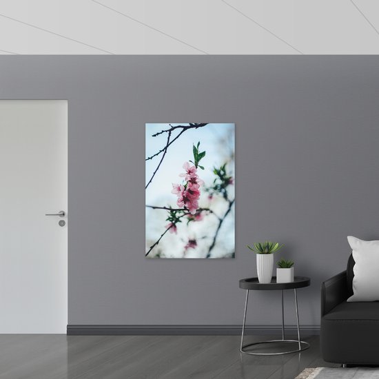 Dibond - Tak met Roze Bloementjes - 80x120 cm Foto op Aluminium (Met Ophangsysteem)
