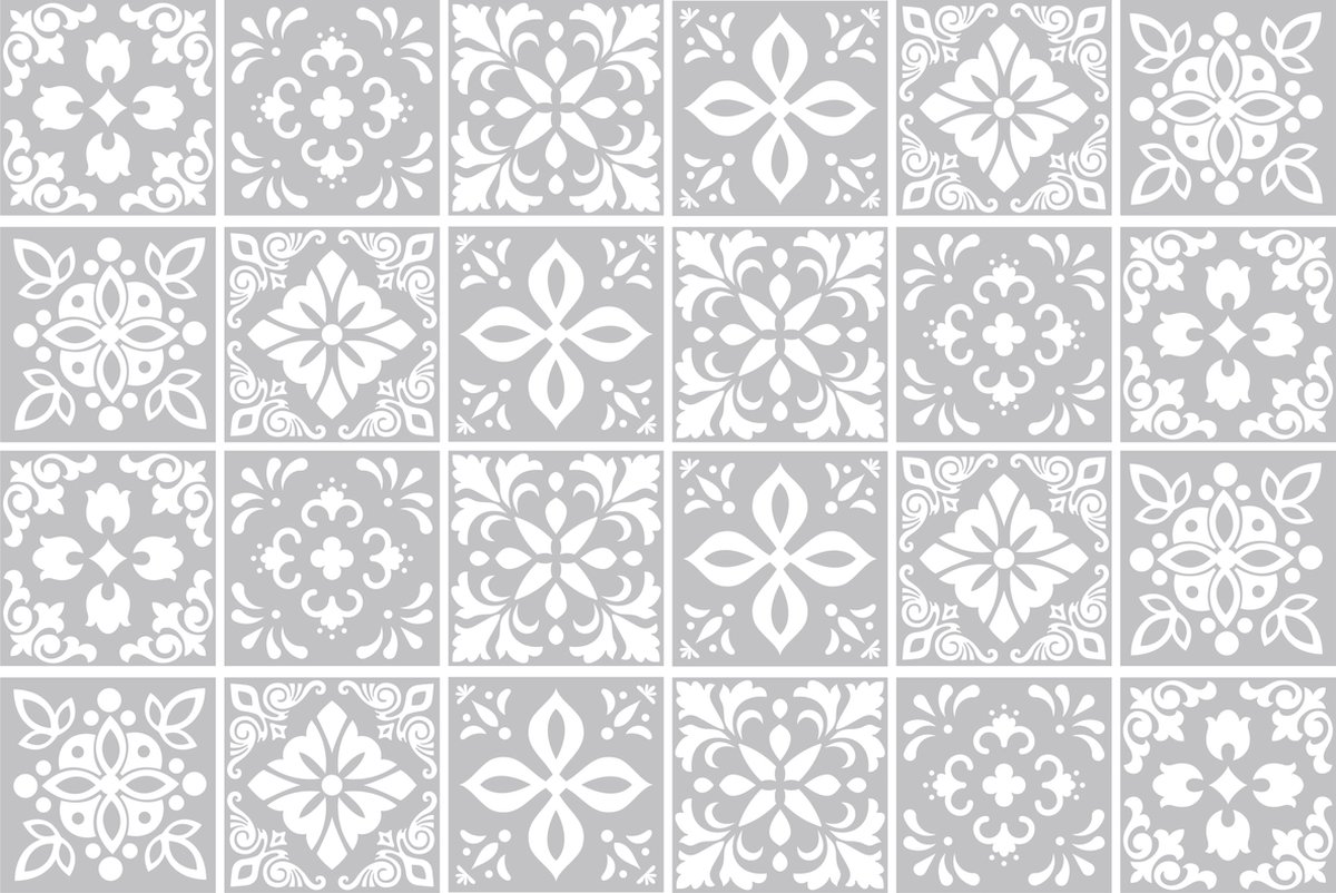 Walplus Andalu Cement Spaanse Tegelsticker - Lichtgrijs/Wit - 15x15 cm - 24 stuks