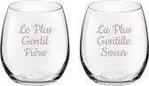 Drinkglas gegraveerd - 39cl - Le Plus Gentil Frère & La Plus Gentille Soeur