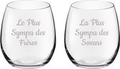 Drinkglas gegraveerd - 39cl - Le Plus Sympa des Frères & La Plus Sympa des Soeurs