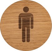 Wc bordje – Man – Rond – Hout – 10 x 10 cm – Toilet bordje – Deurbord – Zelfklevend