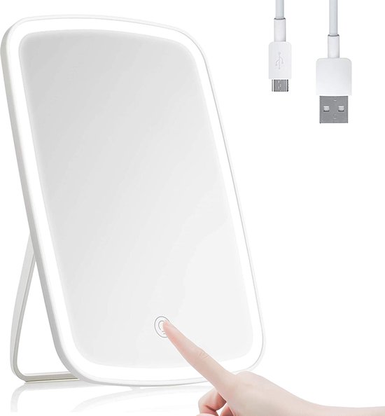 Depuley Hollywood Make-upspiegel met LED-verlichting, 15 immbare lampen, USB, 3 kleurtemperatuur opties, touchbediening, wit, voor kaptafel en salon, 58 x 45 cm