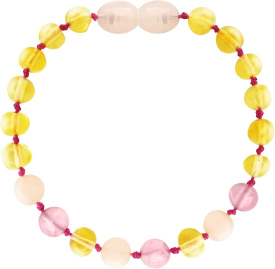 Foto: Amberos barnsteen armband baby originele baltische barnsteen enkelbandje barnsteen armband kind kraamcadeau baby cadeau 14 cm lemon rozenkwarts pink jade