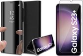 Hoesje geschikt voor Samsung Galaxy S23 Plus - Screen Protector GlassGuard - Book Case Spiegel Zwart & Screenprotector