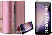 Hoesje geschikt voor Samsung Galaxy S23 Plus - Screen Protector FullGuard - Book Case Spiegel Roségoud & Screenprotector