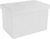 Intirilife Opvouwbare bank 49x30x30 cm in SNOW WHITE - Zitkubus met opbergruimte en deksel van stof met holtes - Zitkubus voetensteun opbergbox kist zitkruk