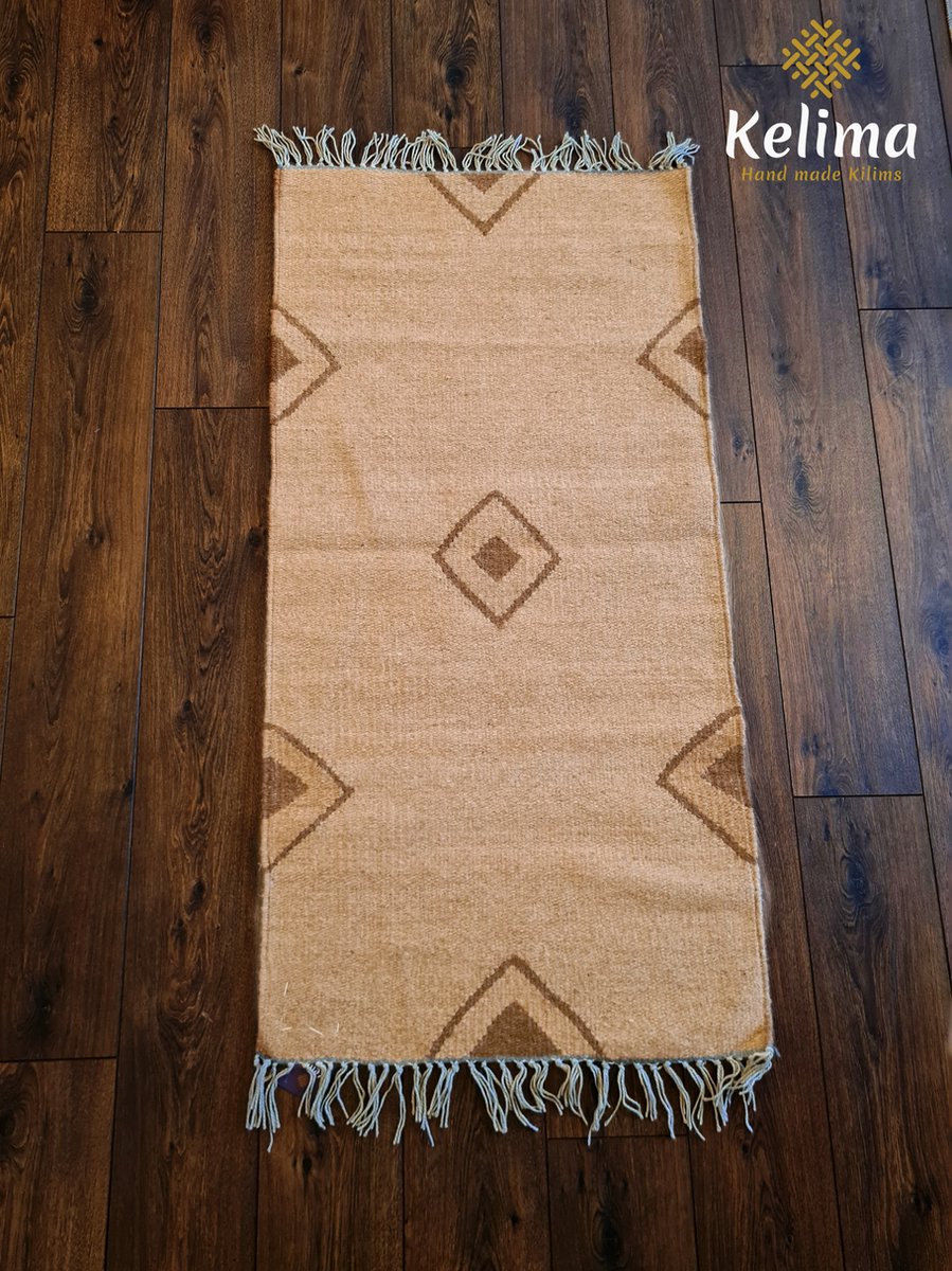 Kelima Handgemaakt Wollen Vloerkleed - 70x140 cm - 100% Natuurlijk - Naturel