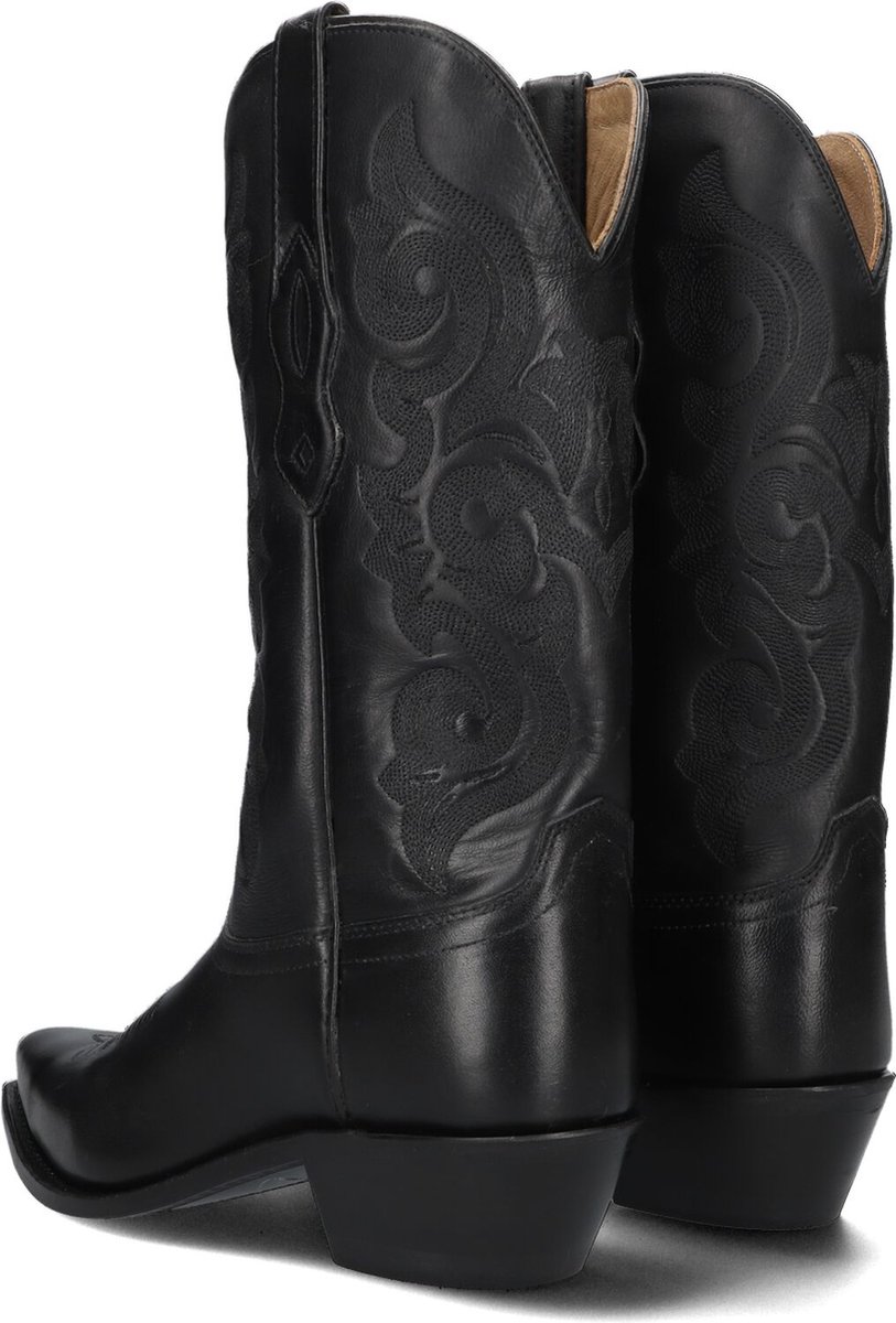 ANUFER Heren Stijlvol Geborduurd Cowboylaarzen Westelijk Hiel Puntige Teen Opschuiven Mid Calf Laarzen Zwart SN071164 EU45.5