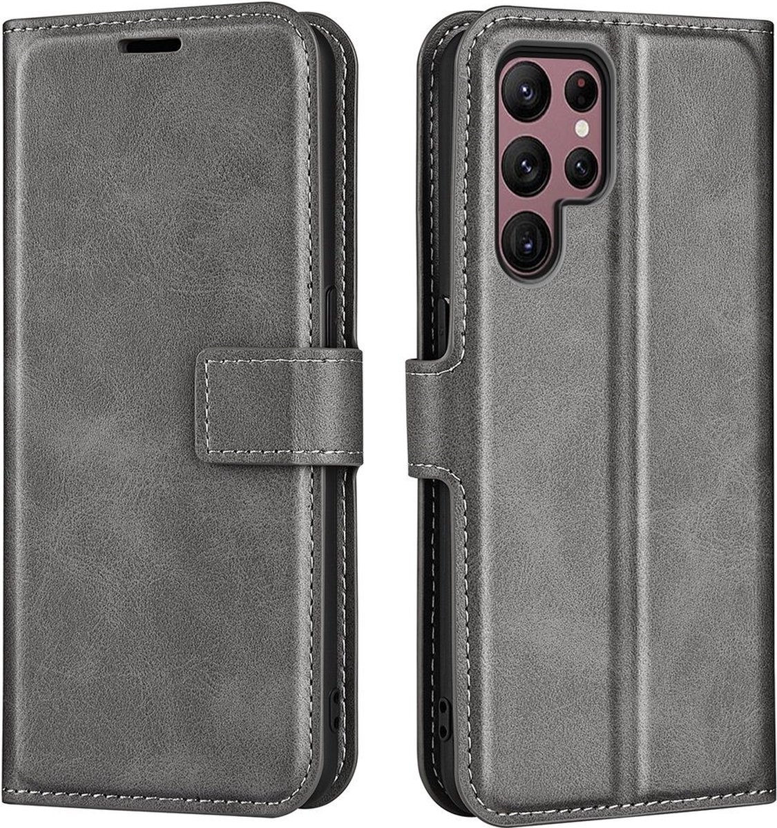 Lunso - Geschikt voor Samsung Galaxy S23 Ultra - cover bookcase hoes - Grijs
