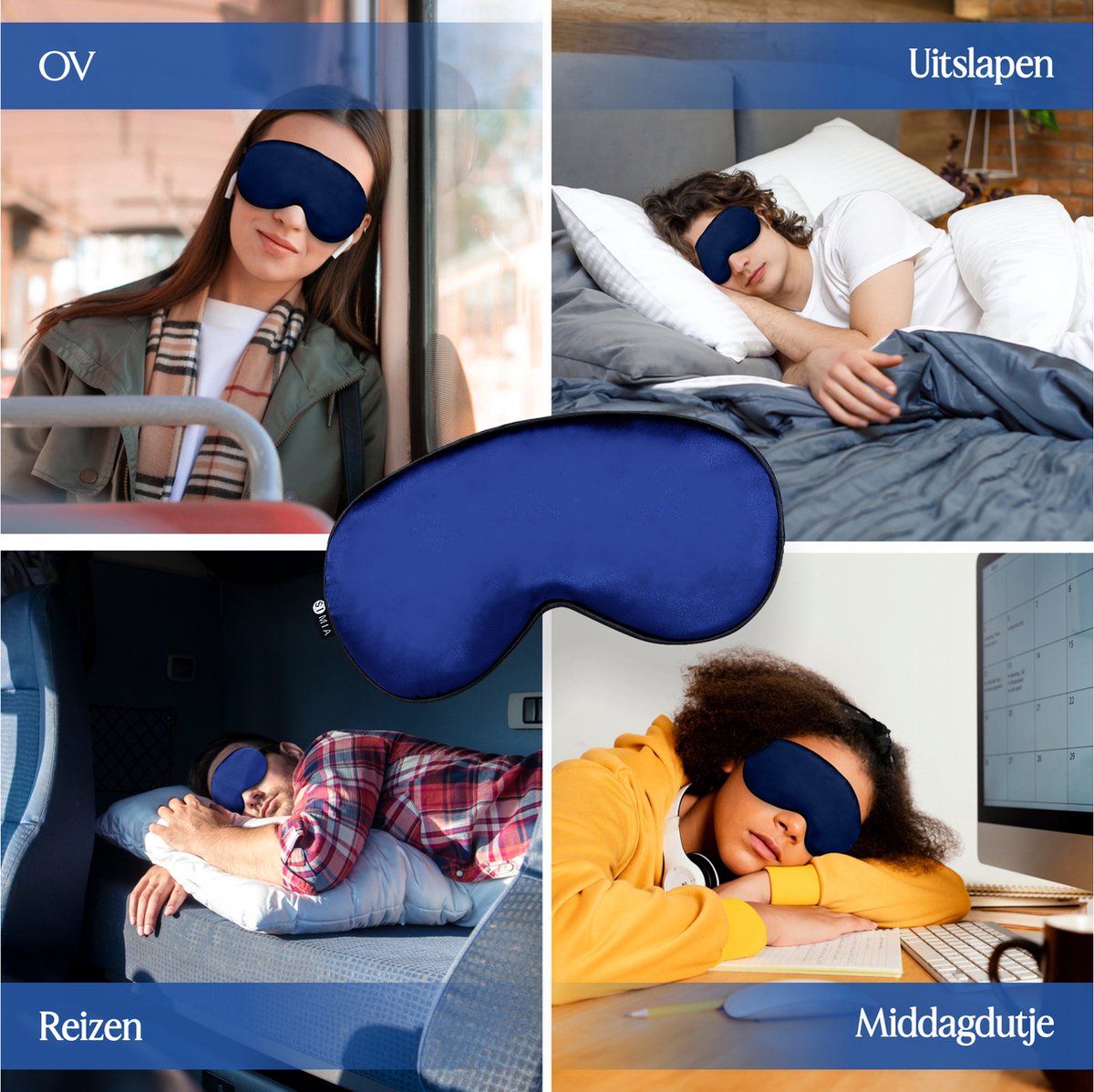SIMIA™ Premium Zijden Slaapmasker + Opbergzakje - 100% Verduisterend Oogmasker - Verstelbaar - Blinddoek - Zijdezacht - Anti-Rimpel - Cadeau Tip - Marine Blauw — afbeelding 6